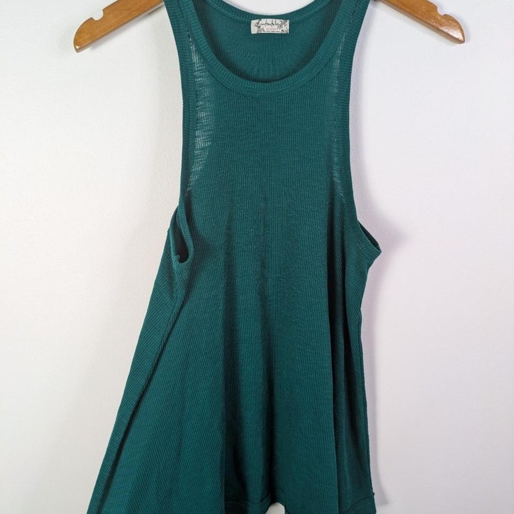 Free People Tank Top XS Ribbed Dark Green Basic Layering